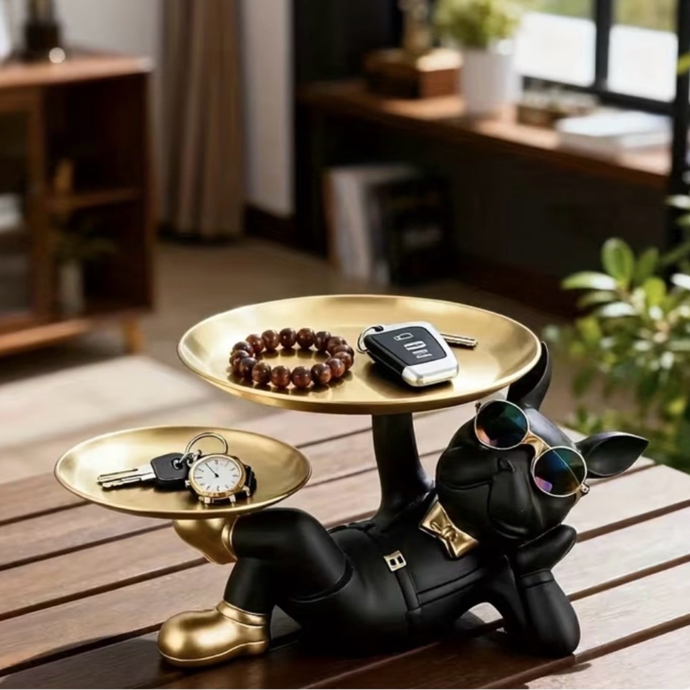 Stylish Black & Gold French Bulldog Accent Tray